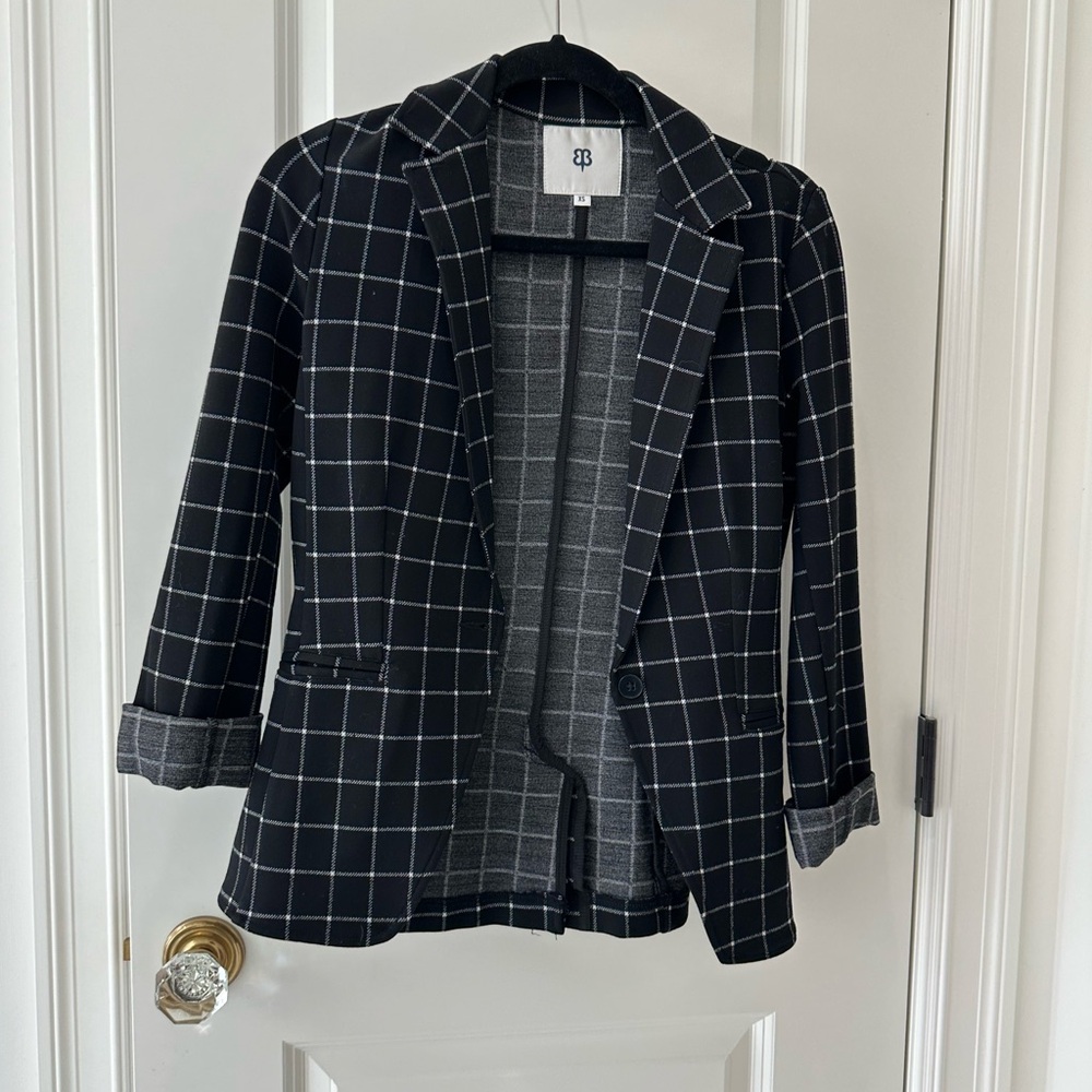Betabrand Transcendent Black & White Windowpane Blazer